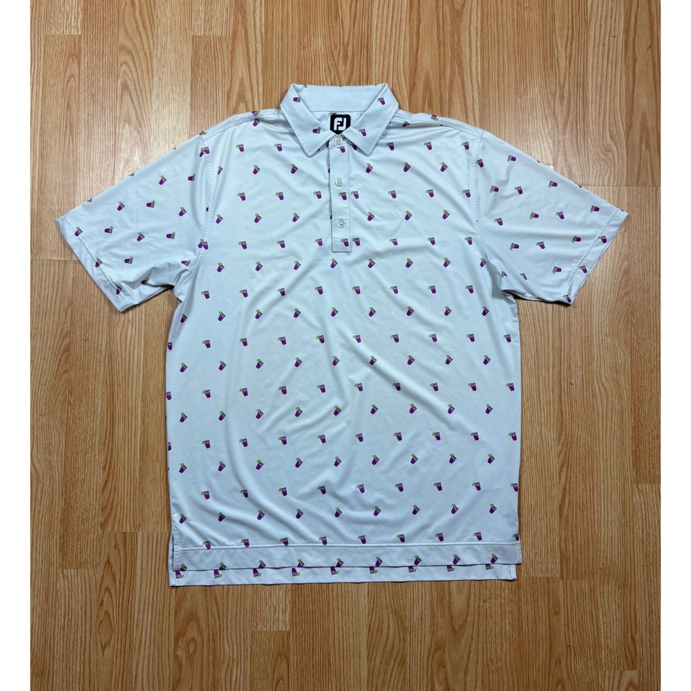 FootJoy Mens Transfusion Cocktail Print Golf Polo Shirt White Purple Large